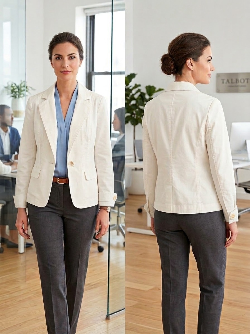 Talbots Cream Tailored Career Office Preppy Cotton Blazer SZ 16P